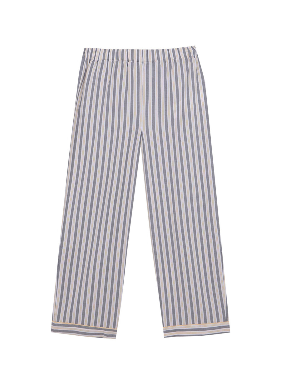 Pijama De Rayas Con Contraste Blanco Roto