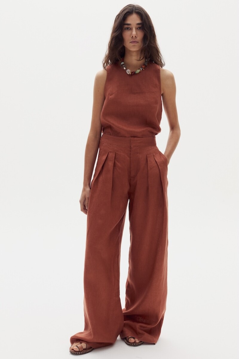 Pantalón Lara en Lino Hazelnut
