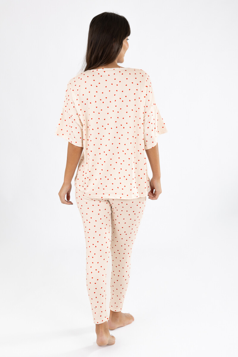 Pijama legging rib heart Marfil