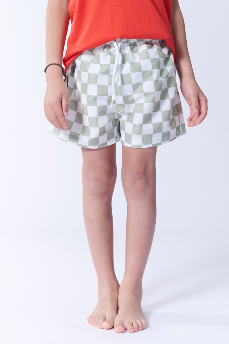 Short de baño - Cuadros Verde 