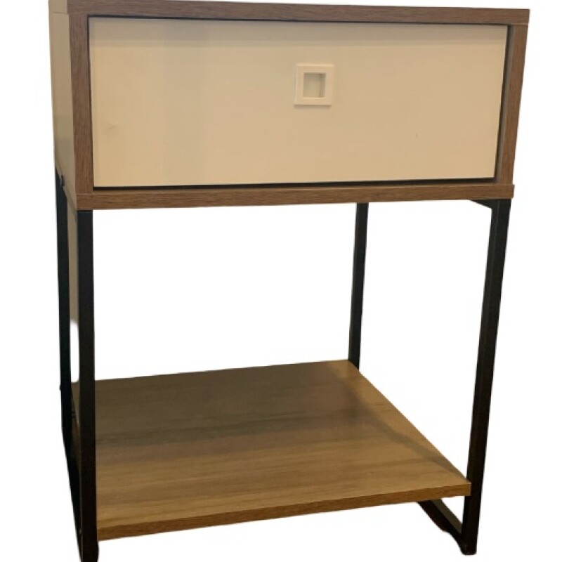 Mesa de luz 1 cajón 1 estante con metal miel y blanca Mesa de luz 1 cajón 1 estante con metal miel y blanca