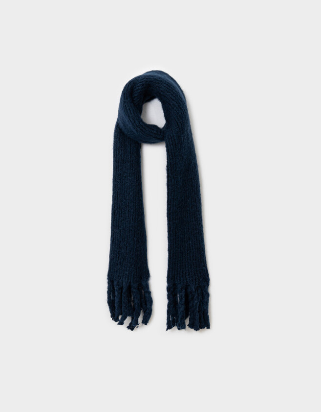 Bufandas Clasico Bufanda Con Flecos - Azul Marino