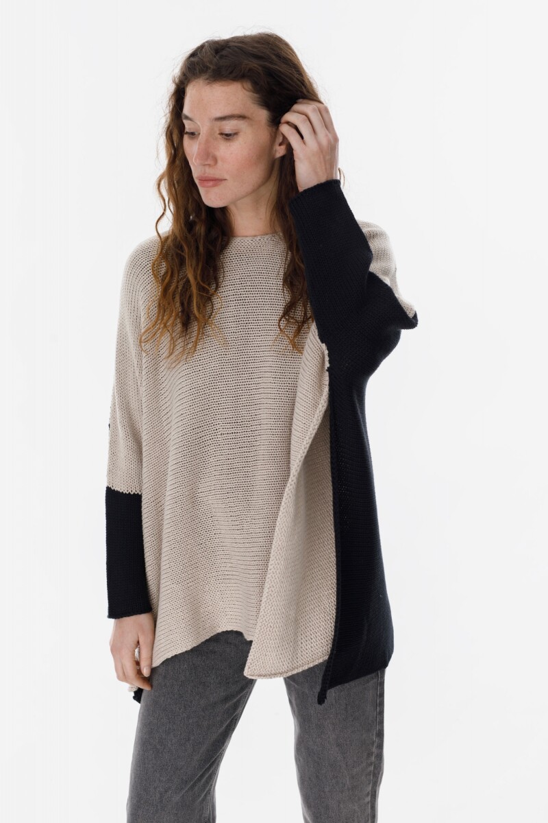 Poncho Misuna Negro/Beige