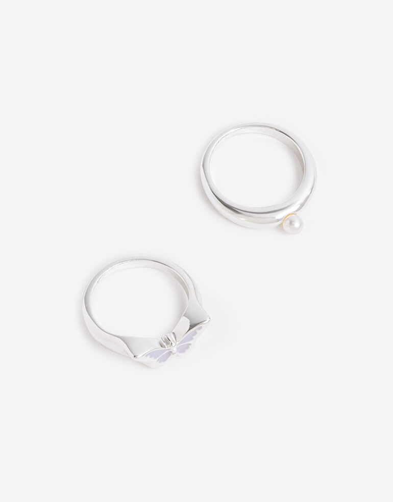 Sets Anillos Color Set De 2 Anillos Esmaltados Bañado En Plata - Plateado