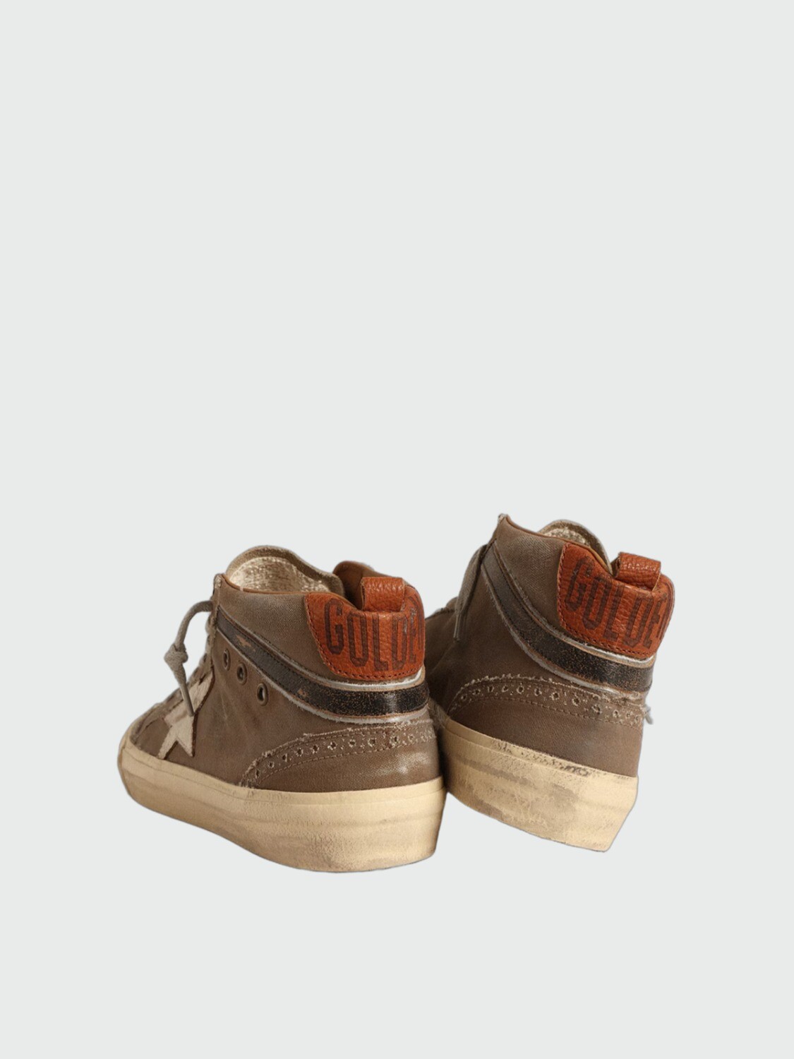 GOLDEN GOOSE - ZAPATILLAS MID STAR EN LONA CON ESTRELLA DE CUERO Y RAYO Alta Automática