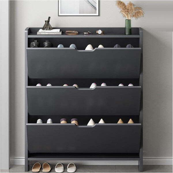 Zapatero Organizador Vertical De 3 Estantes Negro