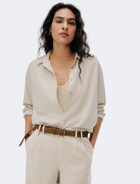 CAMISA DE LINO MANGA LARGA BEIGE