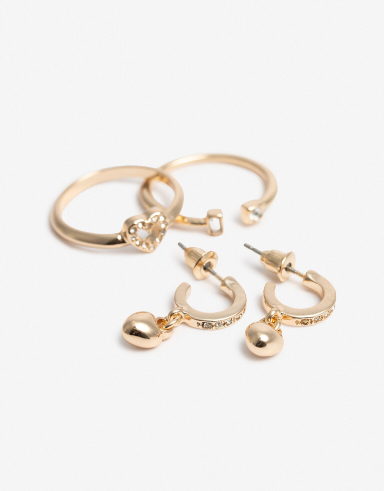 Bijouterie Set Metal Set De Argollas Y Anillos - Dorado