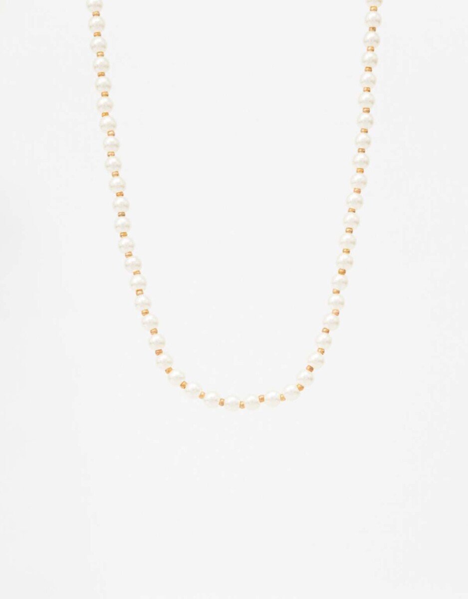 Collar Corto De Perlas - Blanco Crema 