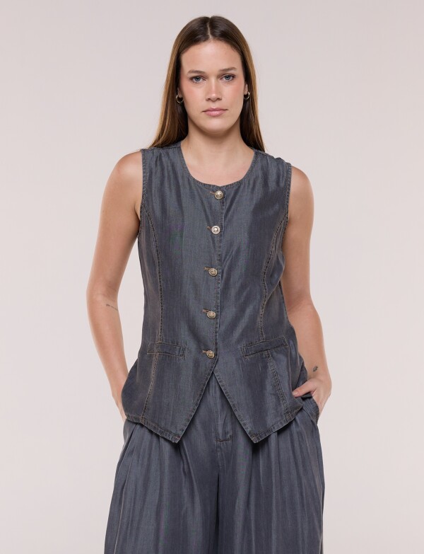Chaleco Lyocell Con Botones Metalizados GRIS