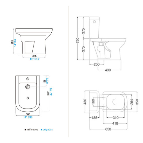 INODORO TAPA BIDET 1 AGUJ JUEGOS DE LOZA BARI BLANCO FERRUM BLANCO