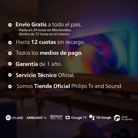 Tv Philips 70'' Google Tv Ambilight 4K Uhd