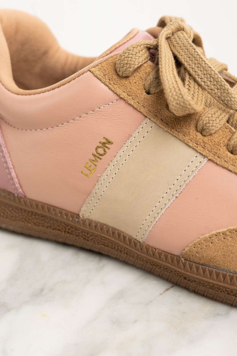 Zapatilla Cuero Combinada Rosa