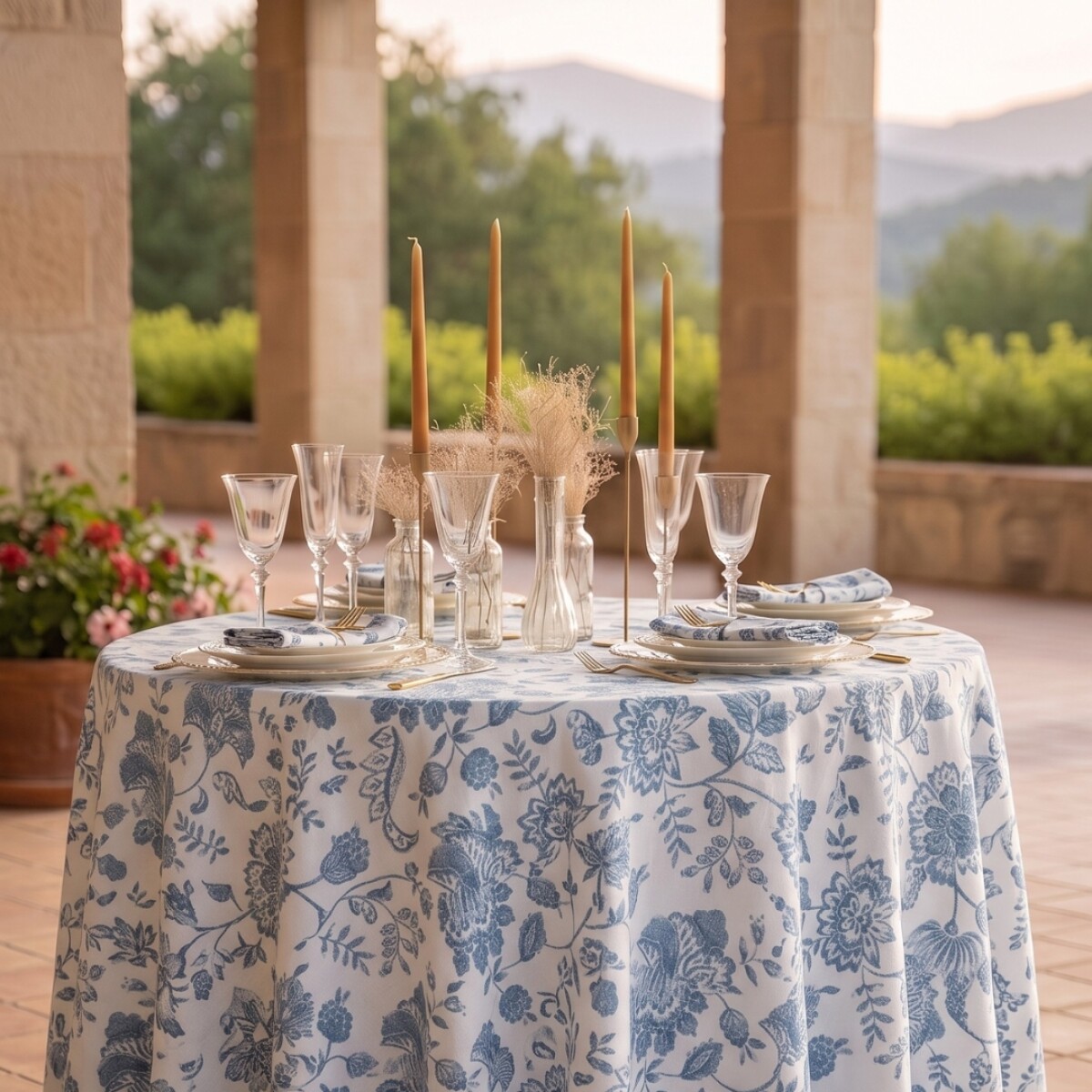 Mantel Clásico 100% Algodón 220cm - Pilar - Bluestone 