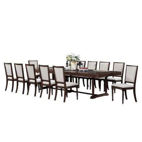 JUEGO DE COMEDOR 1+12 MADERA-Y-MDP MARRON ANTONIETA