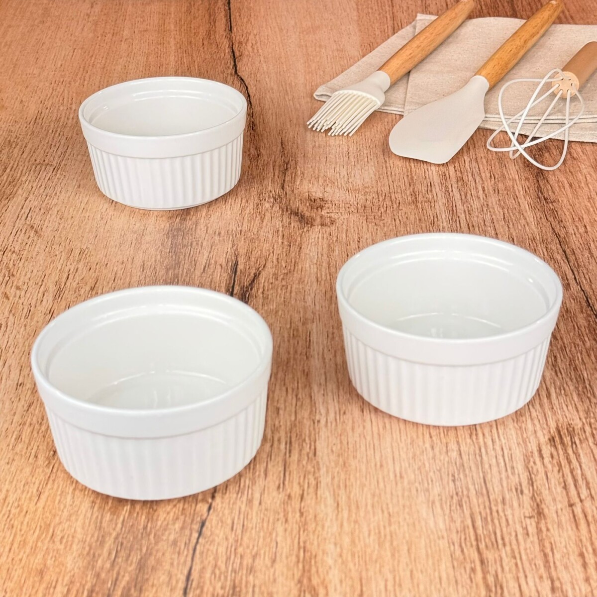 Set de 3 Moldes Ramequín de Cerámica Blanca Ø10cm x 5cm 