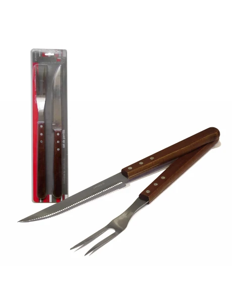 SET X2 PZAS ASADOR TENEDOR/CUCHILLO MANG.MADERA. 38CM SET X2 PZAS ASADOR TENEDOR/CUCHILLO MANG.MADERA. 38CM