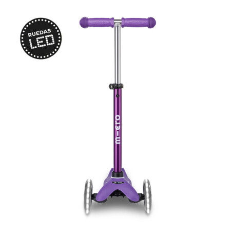 Monopatín Micro Mini Deluxe LED Ajustable con 3 Ruedas Purpura