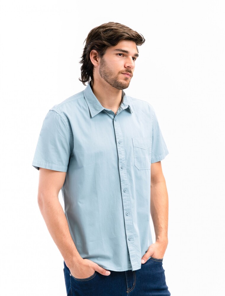 Camisa M/C Algodón C/Bolsillo Barcelona Indigo