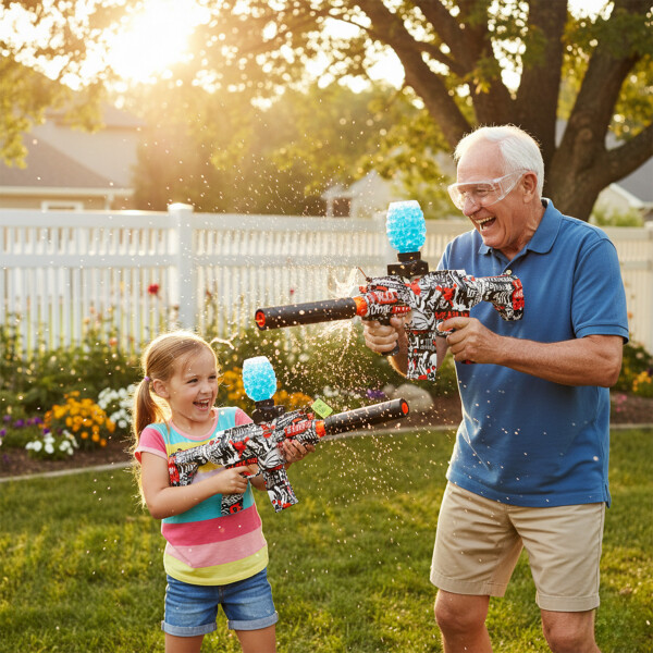 Pistola Hidrogel Ametralladora Luz Sonido Humo Recargable Color Rojo
