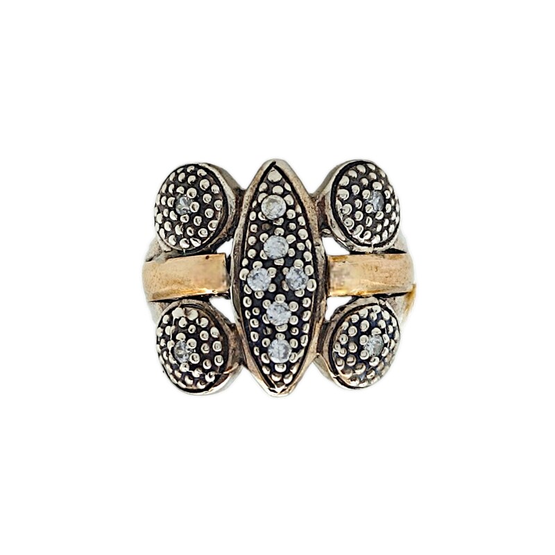 Anillo Labrado-Plata y Oro-Piedra Zirconia-AN5388 conpiedra