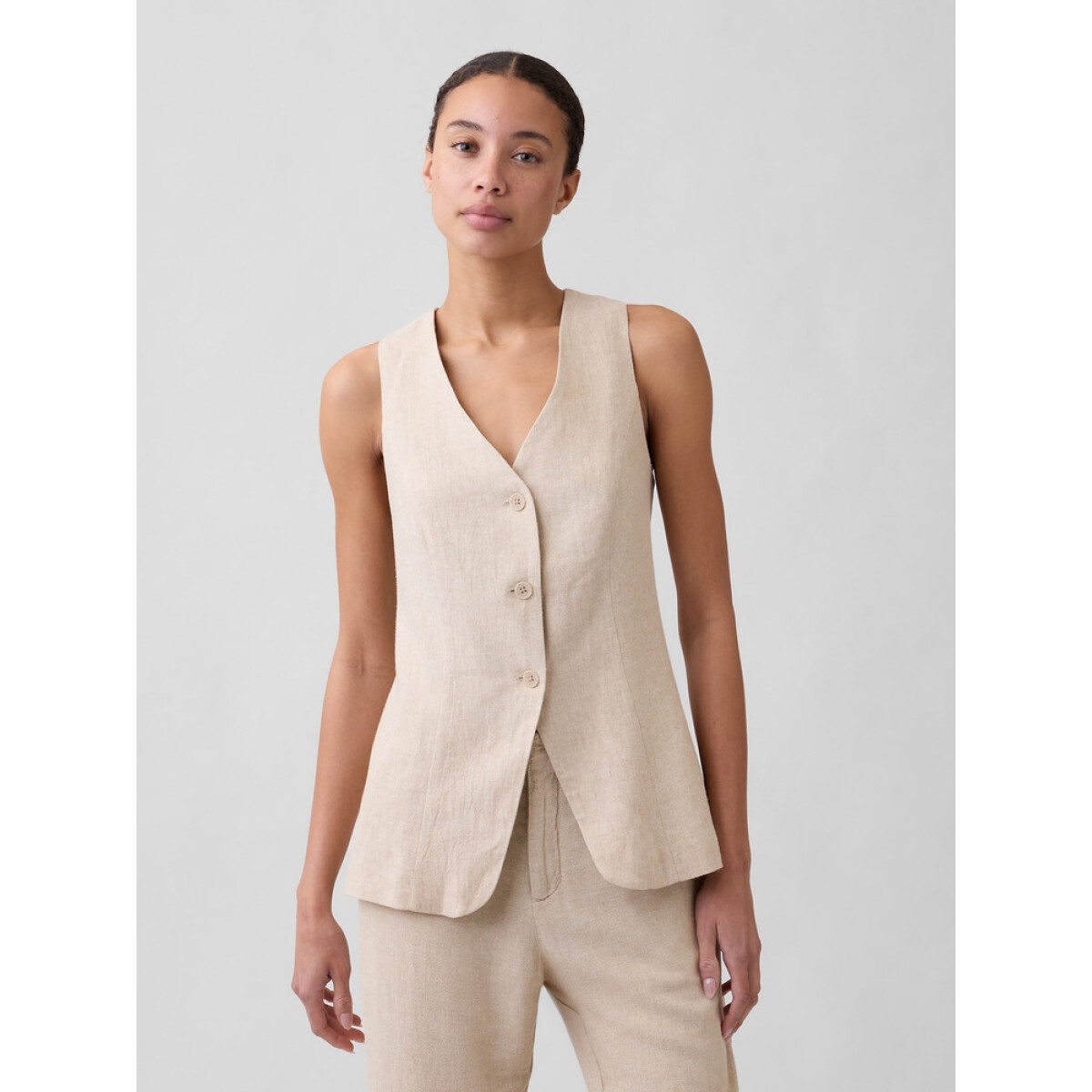 V-LINEN VEST - FLAX LINEN 