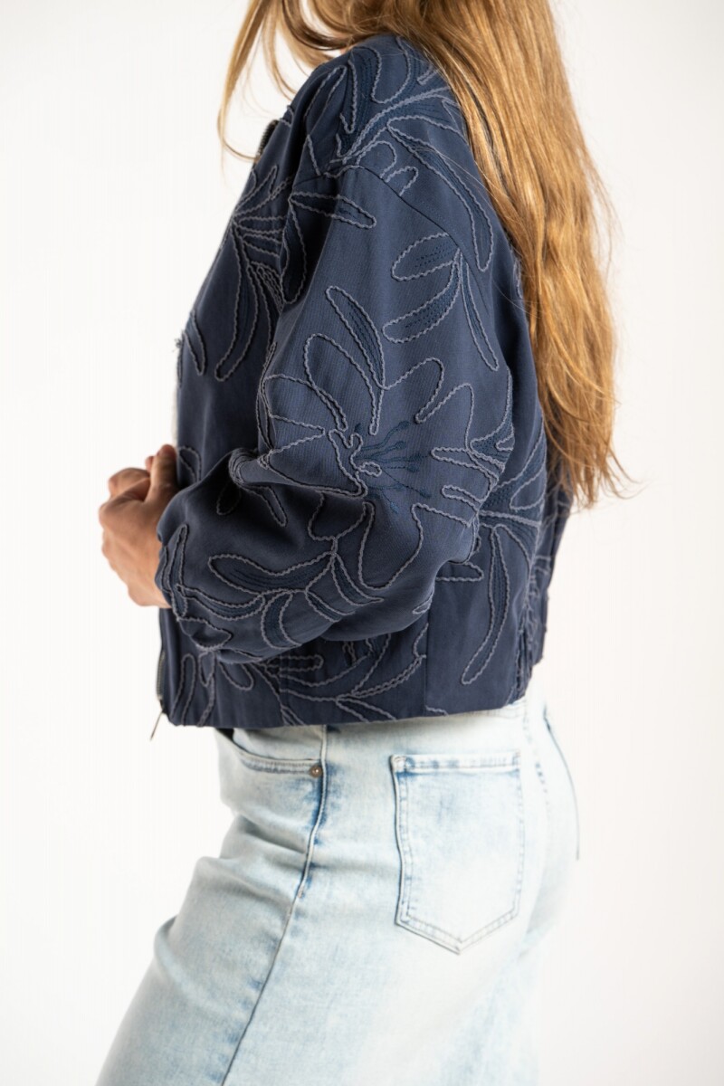 Campera Bomber Con Bordado Denim