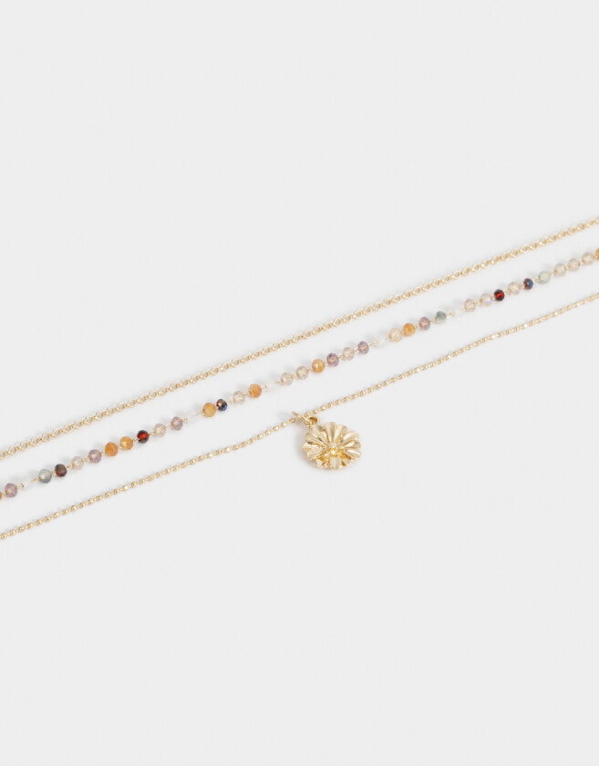 Collares Cortos Con mostacillas Collar Corto Multicadena Flor - Dorado