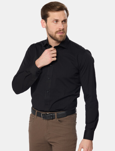 CAMISA LISA DE VESTIR CON SPANDEX Negro