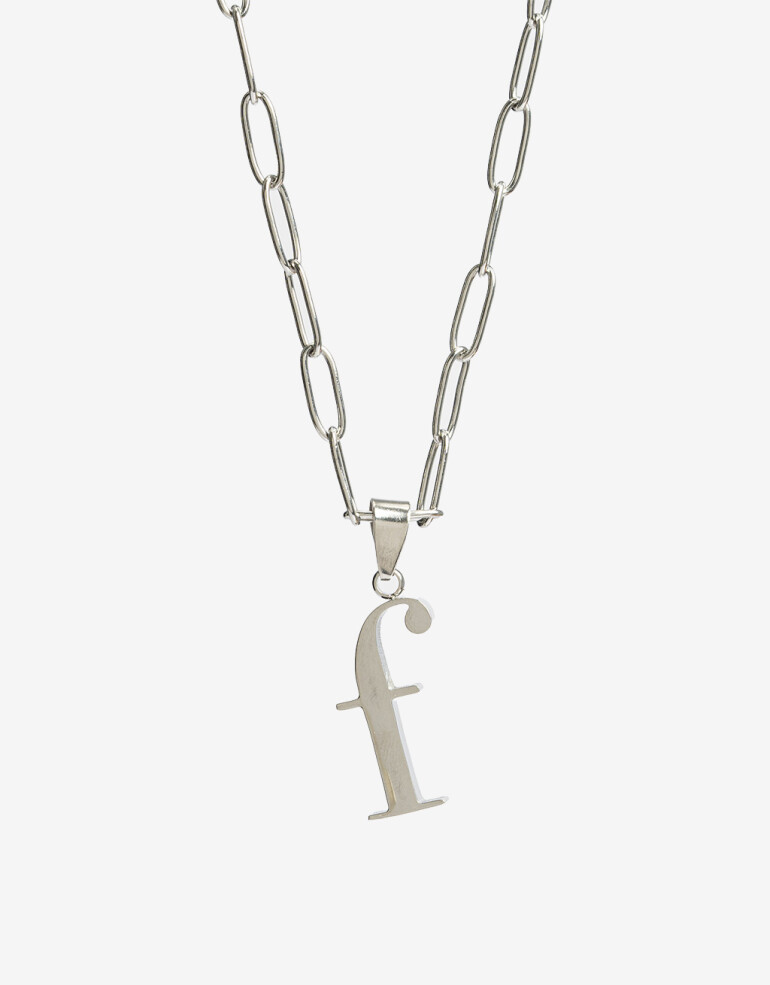 Cadena Corta con Dije Letras Collar De Acero Con Inicial F - Plateado