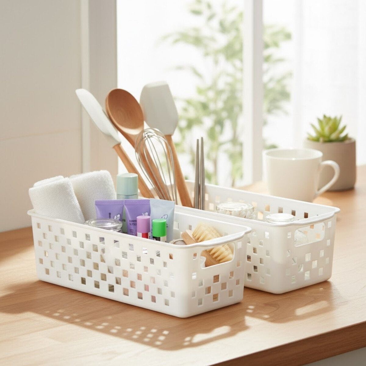 Set x3 Cesto organizador Quadratta calado P - BLANCO 