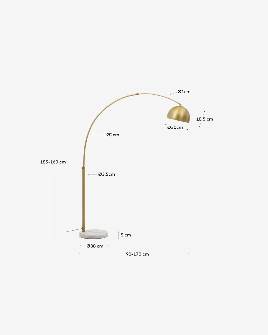 Lámpara de pie Madali de metal con acabado latón y mármol blanco Lámpara de pie Madali de metal con acabado latón y mármol blanco