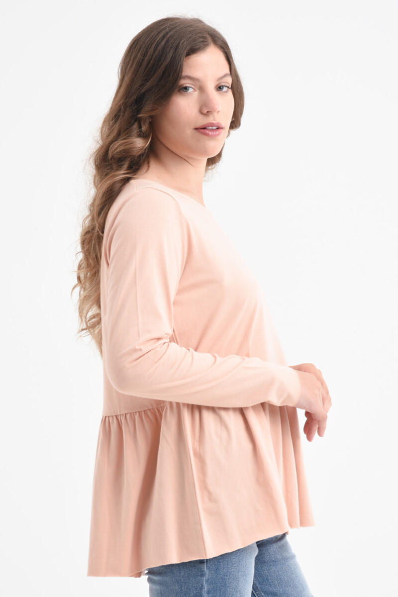 Camiseta manga larga peplum Beige
