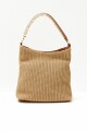 Bolso rafia con asas de eco cuero beige