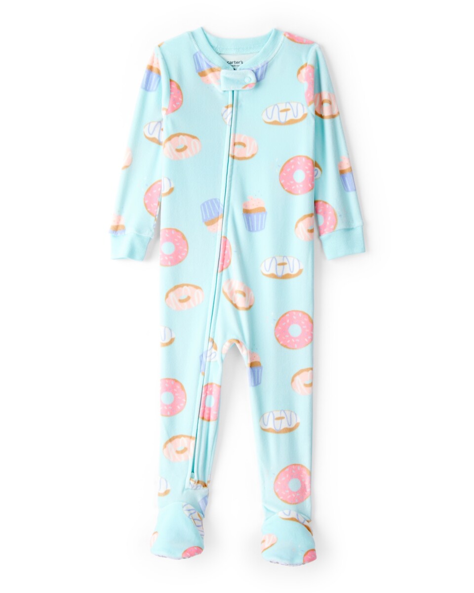 Pijama una pieza de micropolar, con pie, diseño donas 