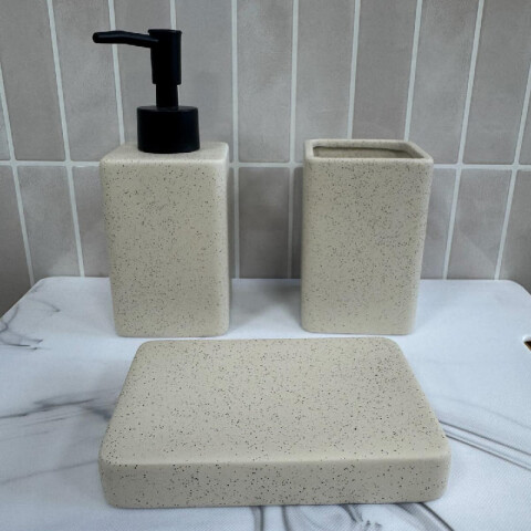 Set accesorios para baño cerámica pintitas beige Set accesorios para baño cerámica pintitas beige