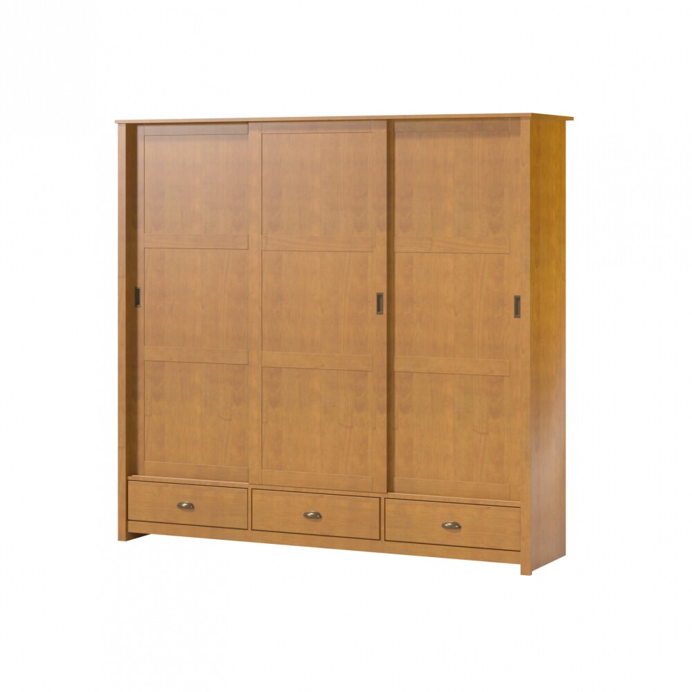 Ropero 3 puertas corredizas 3 cajones - Madera maciza Marron