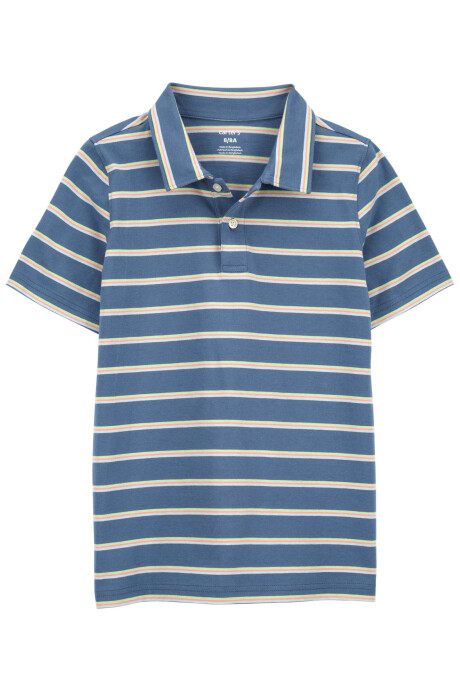 Remera polo de algodón, manga corta, diseño a rayas Sin color