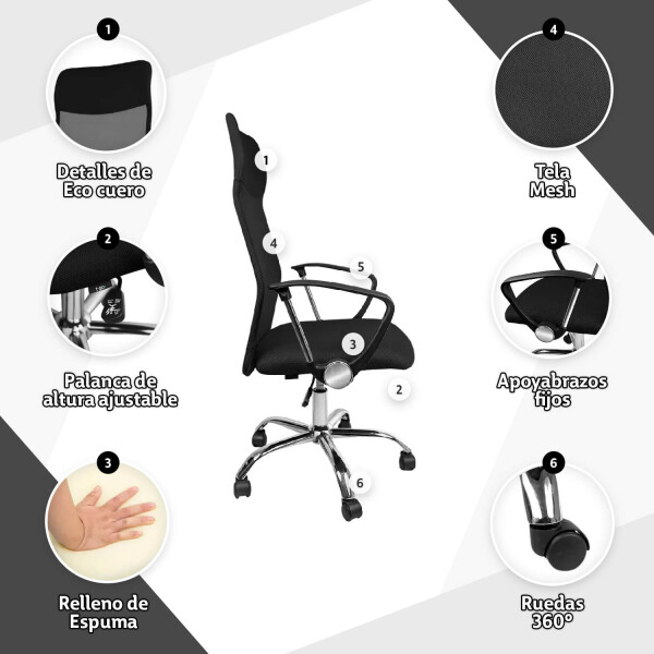Silla De Escritorio Oficina Sillon Ejecutiva Ergonomica Tapizado Tela Mesh Con Cuero Sintetico Imback Color Negro Silla De Escritorio Oficina Sillon Ejecutiva Ergonomica Tapizado Tela Mesh Con Cuero Sintetico Imback Color Negro
