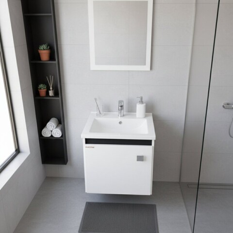 Mueble de Baño Suspendido Modelo Ébano (45cm) | Bacha y Espejo Mueble de Baño Suspendido Modelo Ébano (45cm) | Bacha y Espejo