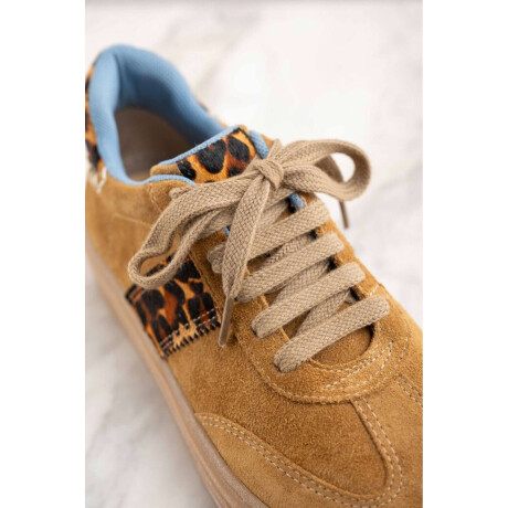 Zapatilla Combinada Cuero Camel