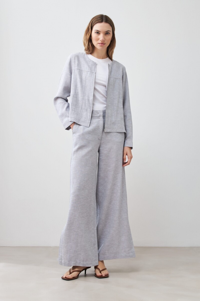 Chaqueta de lino con cierre gris melange