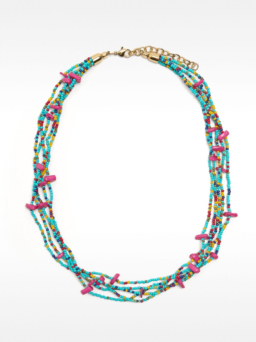 Collar Corto Con Varias Filas De Cuentas multicolor