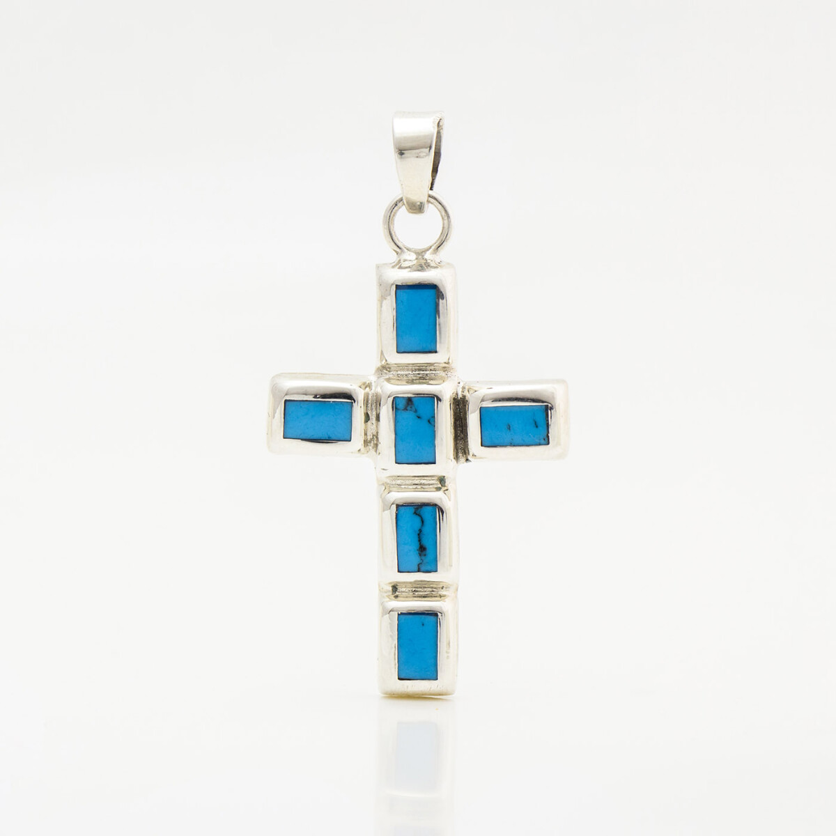 Cruz religiosa de plata 900 con turquesa azul, 3.5cm*3cm. 