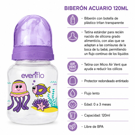 Mamadera Evenflo Acuario Bebés 0-3M 120Ml Tetina Flujo Lento Lila