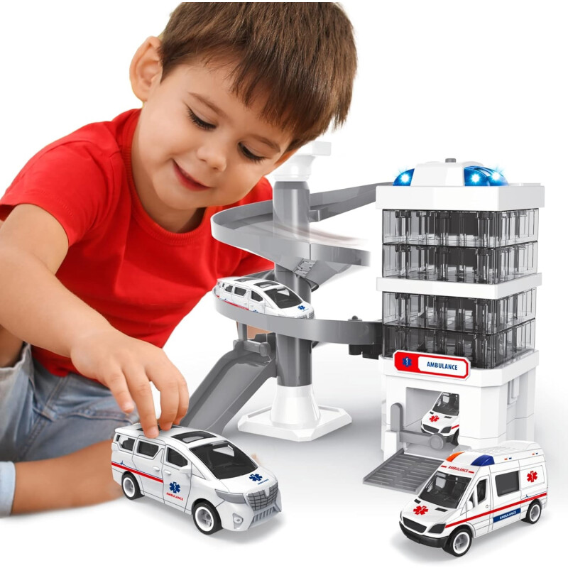 Juego de juguetes con pista de rotación de ambulancia Juego de juguetes con pista de rotación de ambulancia