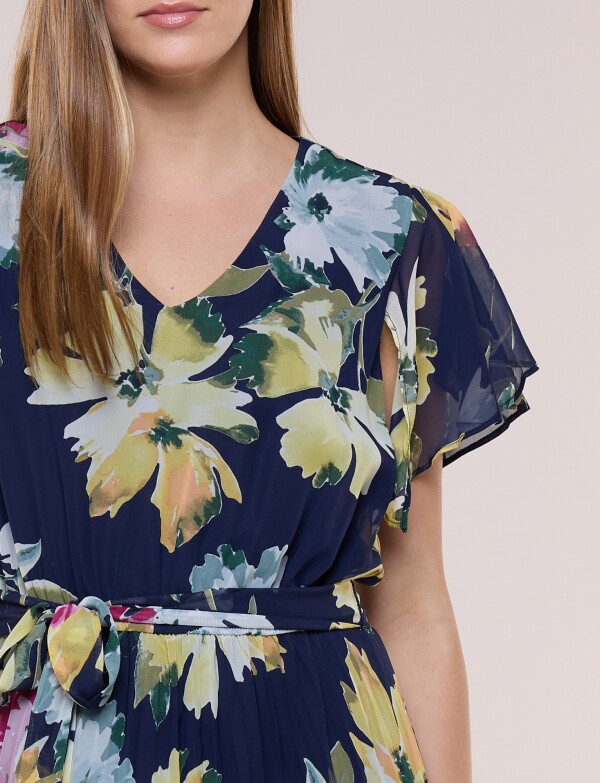 Vestido De Gasa Plisado AZUL/MULTI