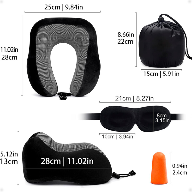 Almohada De Viaje Viscoelástica Tapa Ojos Y Tapa Oídos Azul
