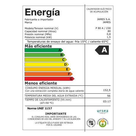 CALEFÓN ACERO HORIZONTAL, 80L 80 LITROS ACERO BLANCO JAMES