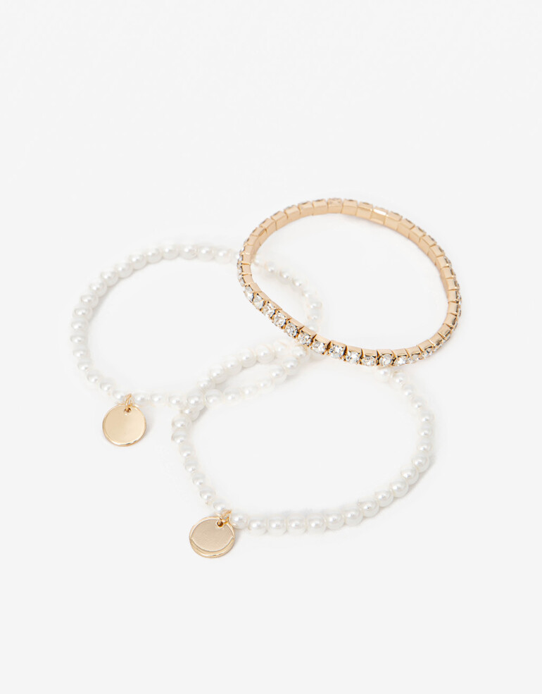 Pulseras Elásticas Sets Perlas Set De Pulseras Con Perlas - Dorado